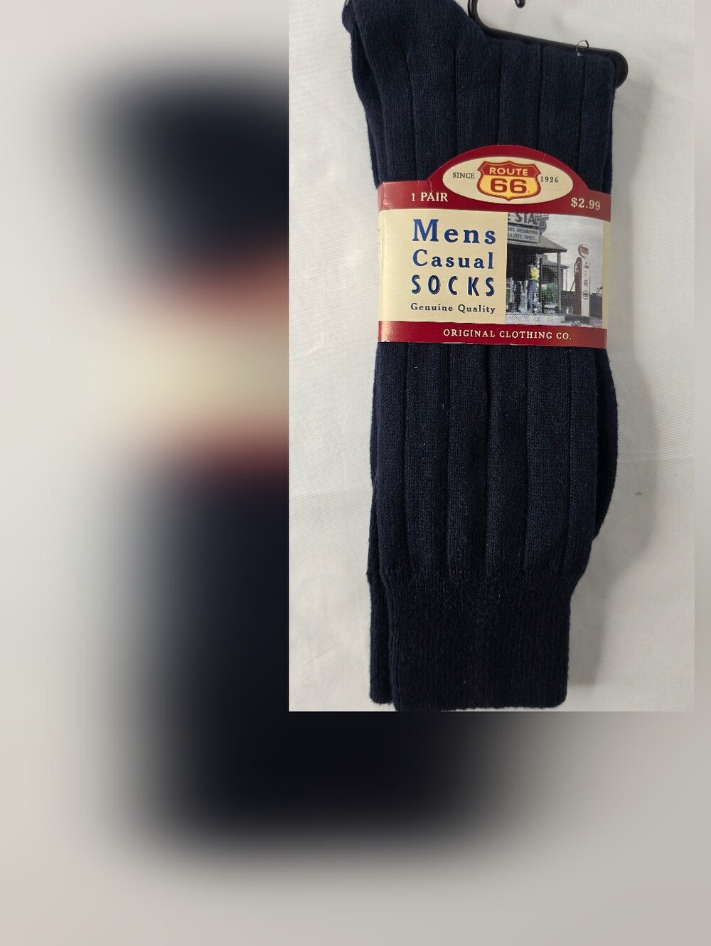Route 66 Men's Casual Socks Navy Blue Ribbed Cotton Blend Shoe Size 6.5-12 NOS